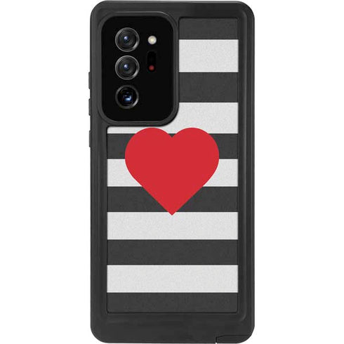 Black And White Striped Heart Galaxy Note20 Ultra 5G Waterproof Case
